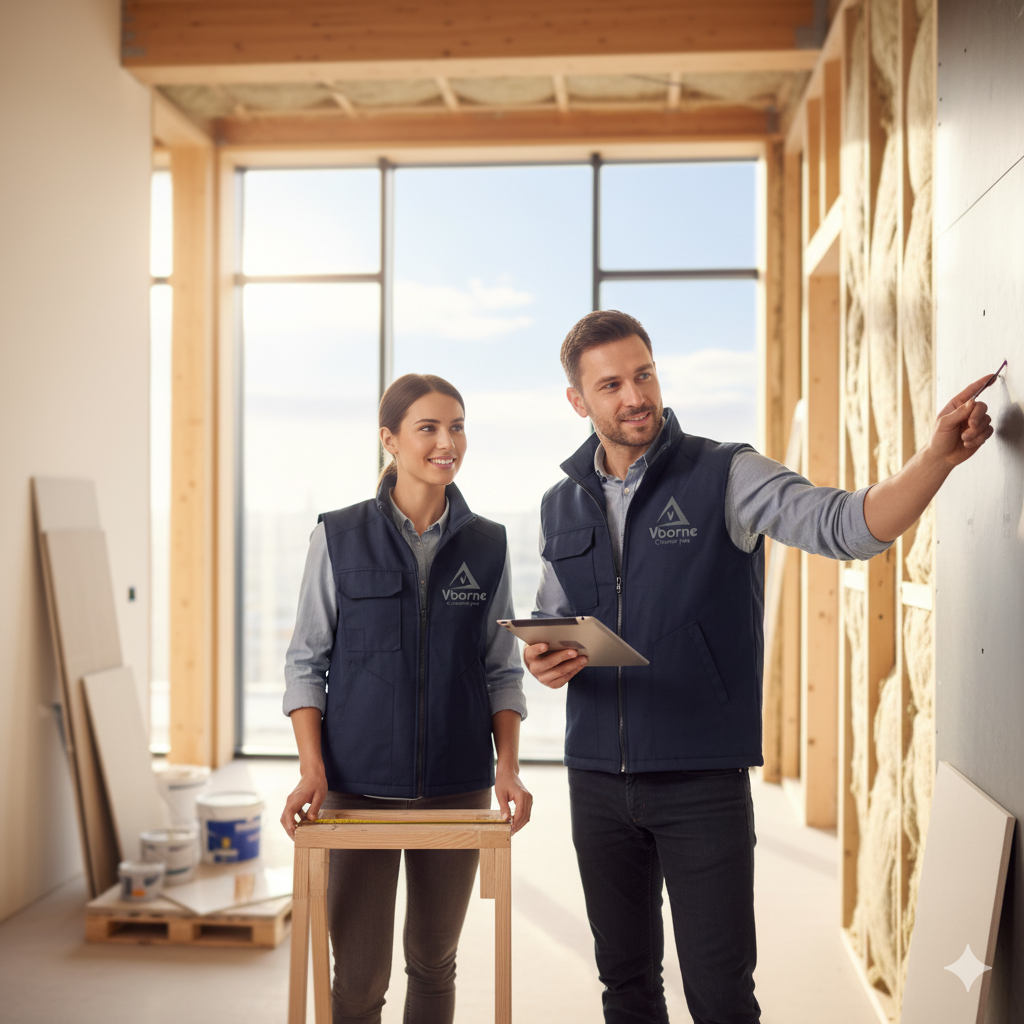 Solutions efficacité énergétique Vborne - Bâtiment moderne avec installations LED et systèmes de récupération de chaleur