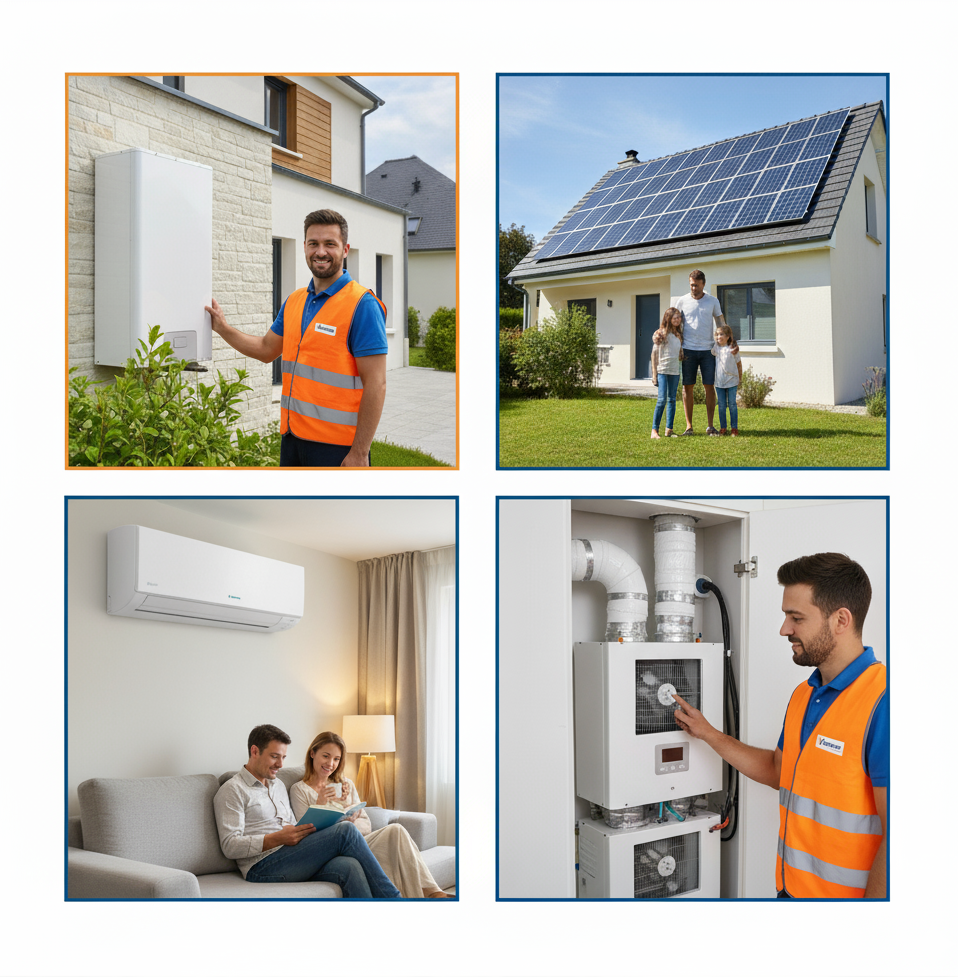 Rénovation énergétique maison : pompe à chaleur air eau air air, panneaux solaires photovoltaïques, VMC double flux avec aides MaPrimeRénov