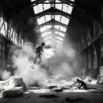 Illustration de la destratification dans un entrepôt en Isère : un destratificateur sous un haut plafond optimise la circulation de l’air dans cet espace industriel, typique de la région Auvergne-Rhône-Alpes.